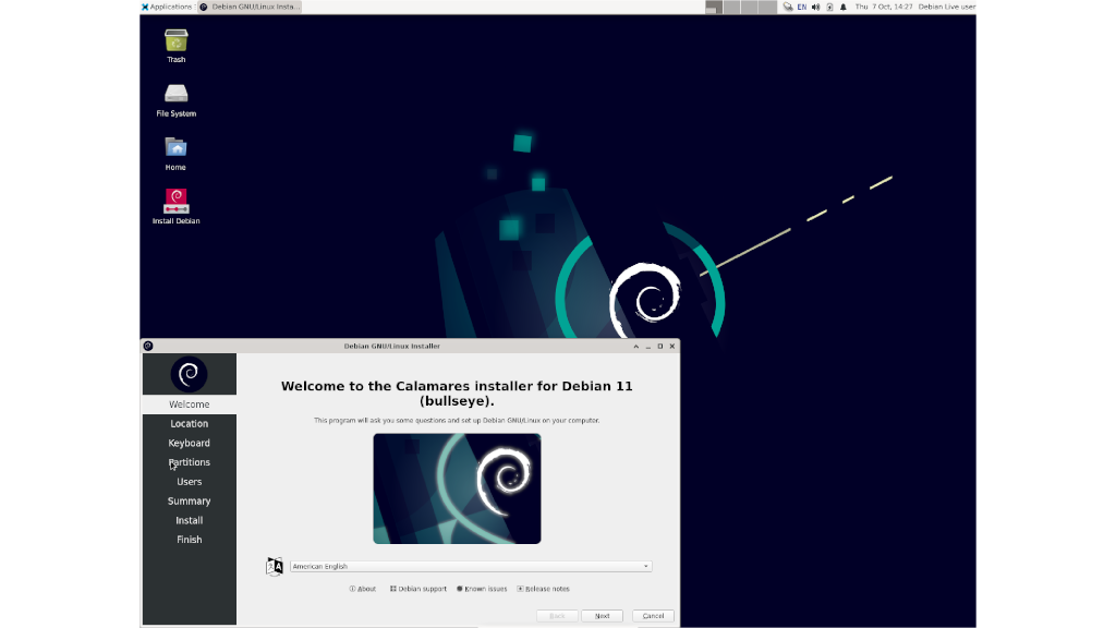Снимок экрана программы установки Calamares